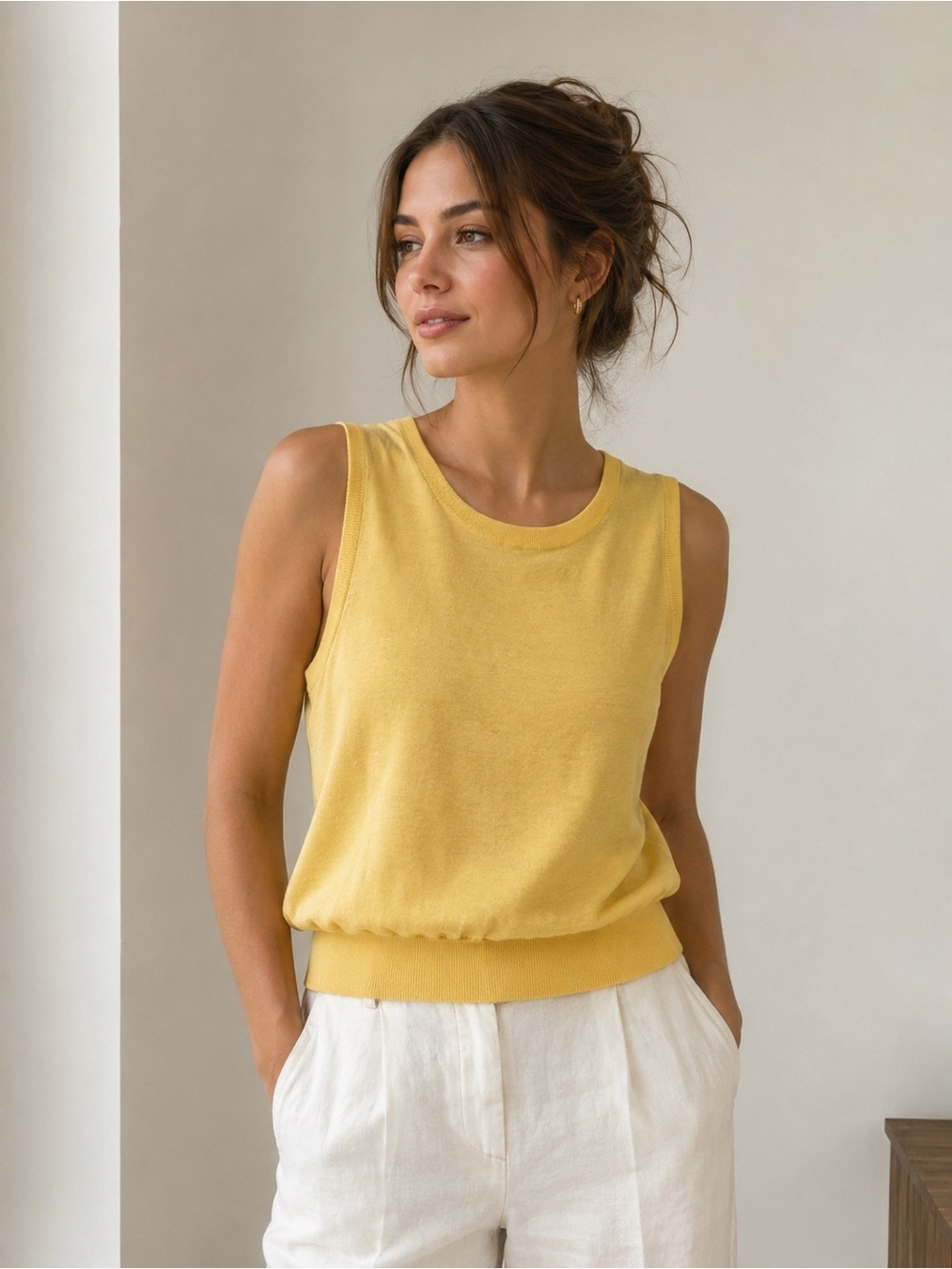 Talbots Collection Pure Cashmere Sleeveless Knit Shell Sweater Yellow Size Large